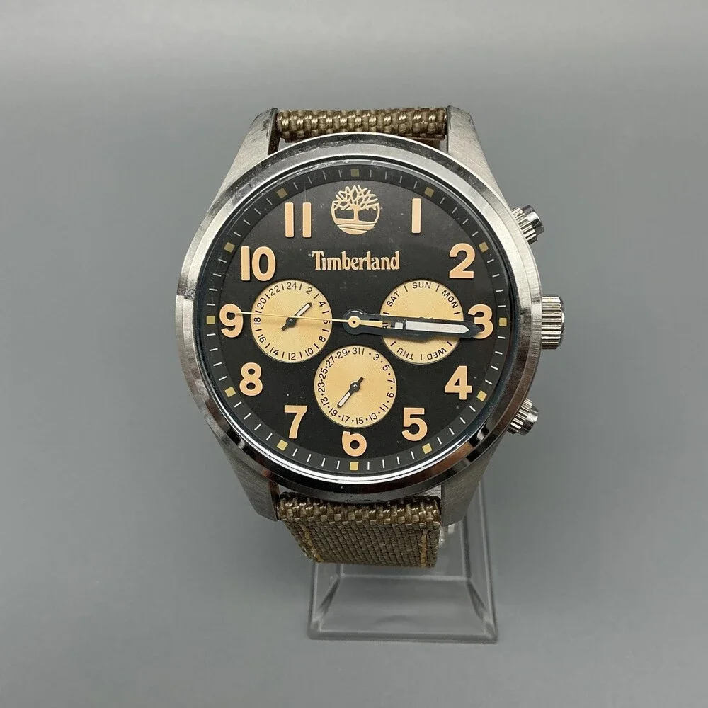Timberland 14477J Mens Watch 46mm Silver Tone Multifunction Leather New Battery